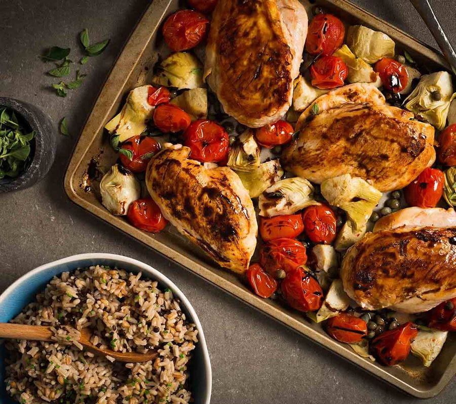 recipe image Roasted Chicken with Artichokes, Tomatoes & Capers