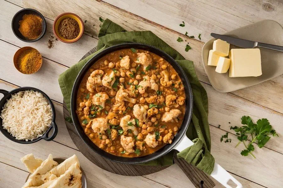 recipe image Vegan Indian "Butter Chickpeas" & Cauliflower