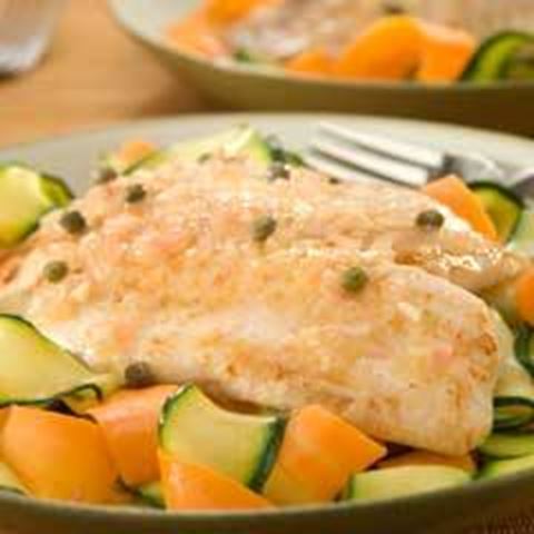 recipe image Tilapia Piccata over Vegetable Ribbons