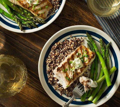 recipe image Grilled Halibut with Lemon, Shallots & Herbs