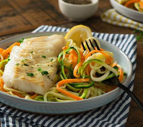 recipe image Vegetable Spaghetti with Lemon Cod