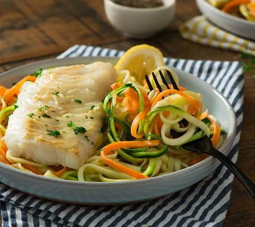 recipe image Vegetable Spaghetti with Lemon Cod