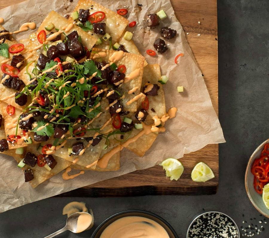 recipe image Lime & Ginger Albacore Tuna Poke Nachos