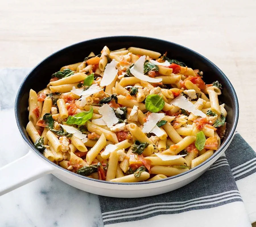 recipe image Spinach, Tomato and Feta Cheese Penne