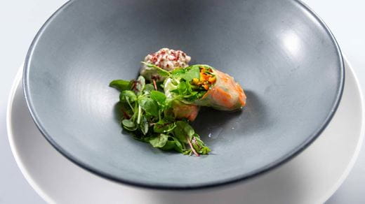 recipe image Summer Rolls with Spring Peas and Sesame Whipped Feta