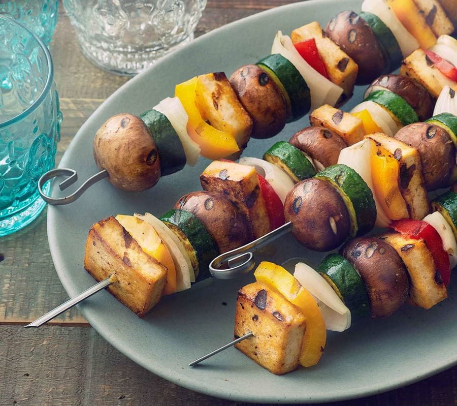 recipe image Easy Lemon-Herb Grilled Tofu & Veggie Kabobs