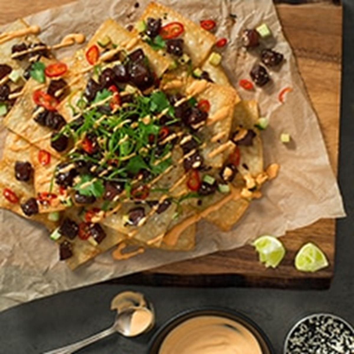 recipe image Lime & Ginger Albacore Tuna Poke Nachos