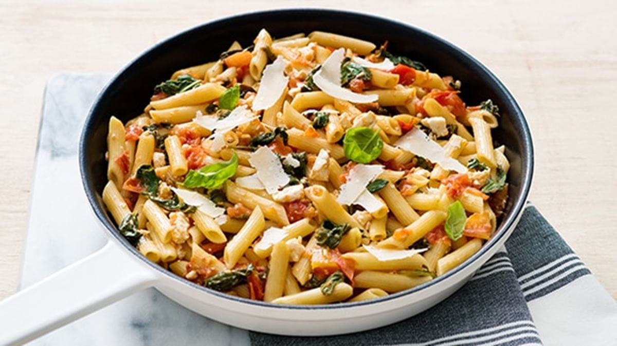 recipe image Spinach, Tomato and Feta Cheese Penne