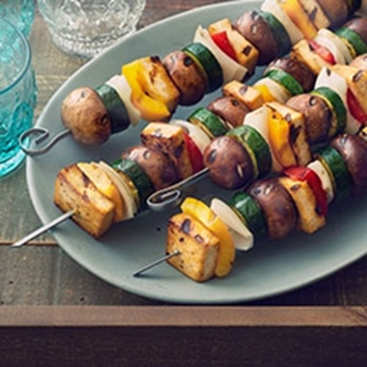 LemonHerb Grilled Tofu & Veggie Kabobs
