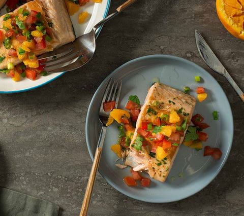 recipe image Grilled Salmon with Citrus-Tomato Salsa
