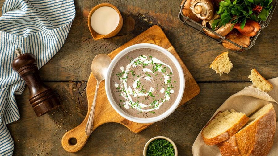 recipe image Crème de champignons végétalienne